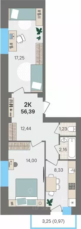 2-к кв. Пермский край, Пермский муниципальный округ, с. Култаево ул. ... - Фото 1