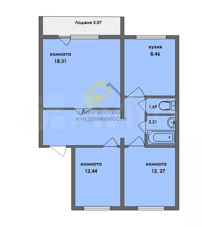 3-к. квартира, 68,9 м, 5/5 эт. - Фото 0