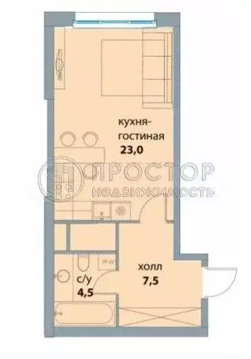 Апартаменты-студия, 35,1 м, 18/35 эт. - Фото 0