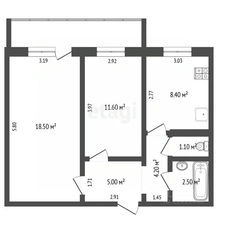 2-к кв. Тюменская область, Тюмень Уральская ул., 53к5 (51.3 м) - Фото 2