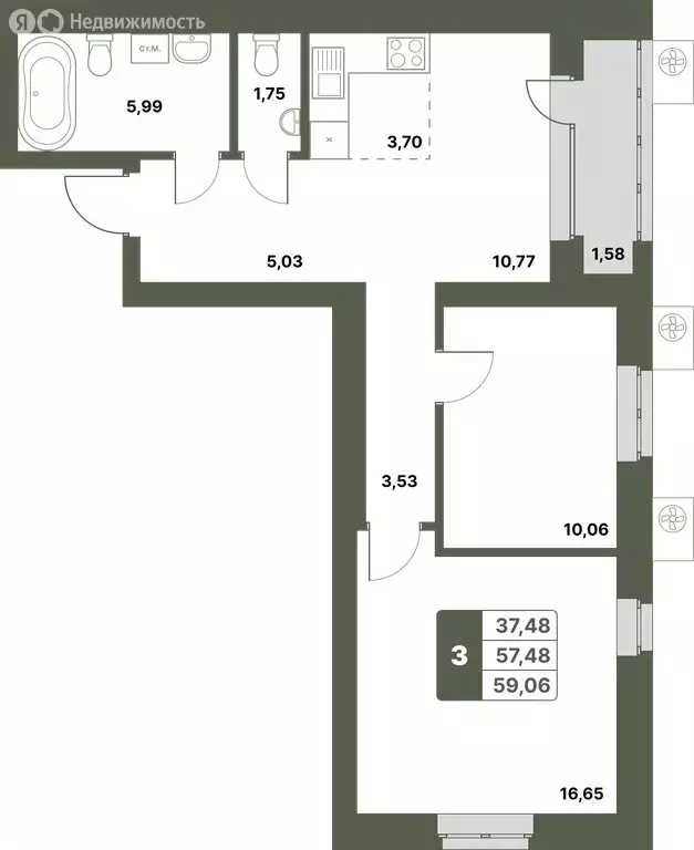 3-комнатная квартира: Уфимский район, село Миловка (59.06 м) - Фото 0