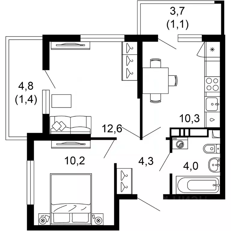 2-к кв. Краснодарский край, Сочи пос. Кудепста,  (43.9 м) - Фото 0