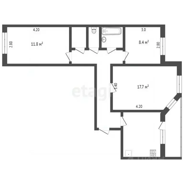 3-к кв. Ханты-Мансийский АО, Сургут ул. Профсоюзов, 34 (69.8 м) - Фото 1