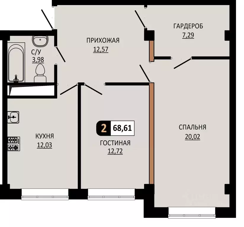2-к кв. Ставропольский край, Пятигорск ул. Ермолова, 28А (68.61 м) - Фото 1