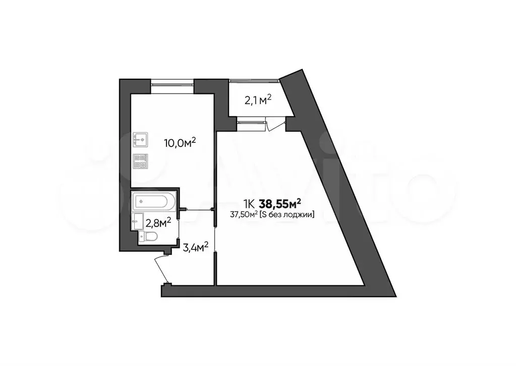 1-к. квартира, 38 м, 3/3 эт. - Фото 0