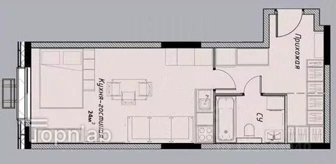 Студия Московская область, Лыткарино 6-й мкр, 15Г (34.2 м) - Фото 2