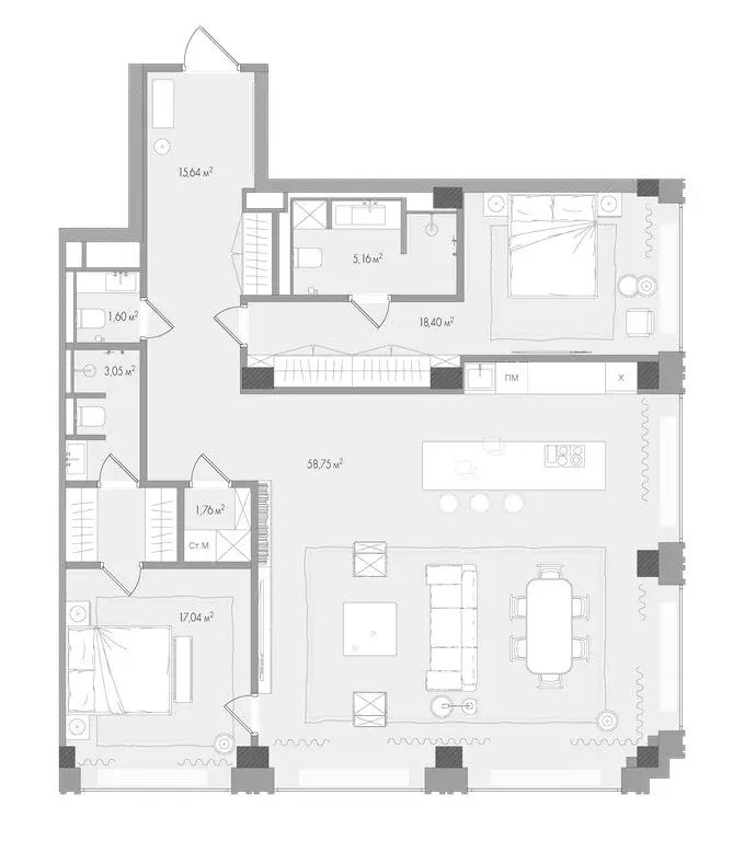 2-комнатная квартира: Москва, Садовая-Сухаревская улица, 14с1 (122.85 ... - Фото 0