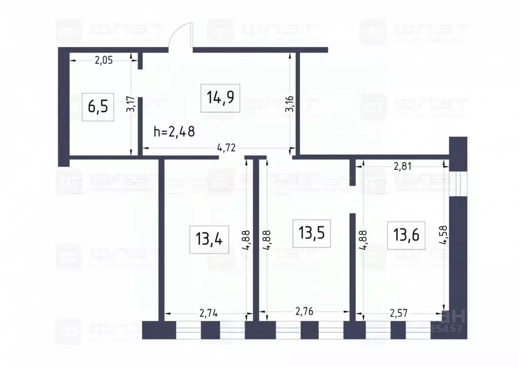 2-к кв. Татарстан, Лаишево Производственная ул., 9 (61.9 м) - Фото 1