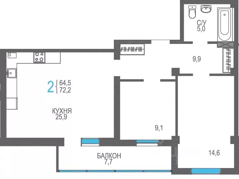 2-к кв. Крым, Феодосия ш. Симферопольское, 48к1 (72.2 м) - Фото 0