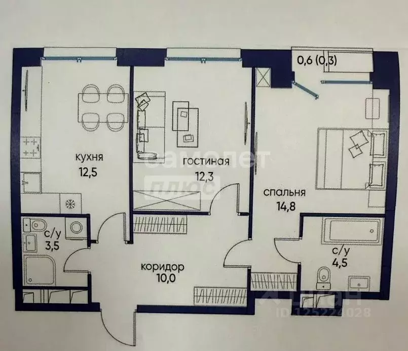2-к кв. Москва ЖК остров, 6-й кв-л, 12к4 (58.7 м) - Фото 2