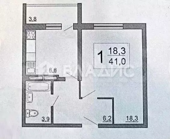 1-к. квартира, 41 м, 2/12 эт. - Фото 0