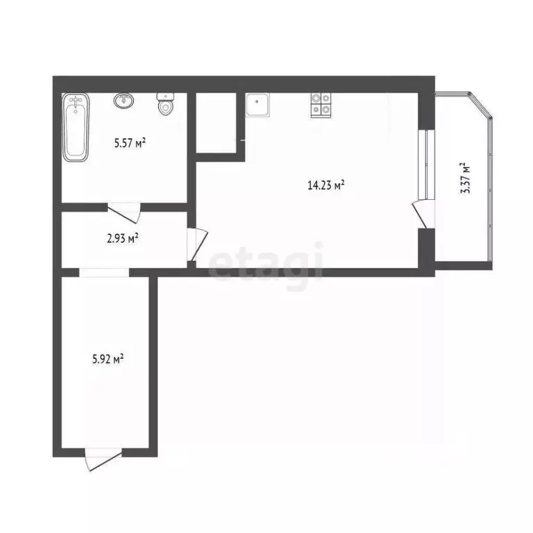 Студия Тюменская область, Тюмень ул. Павла Шарова, 27 (28.0 м) - Фото 1