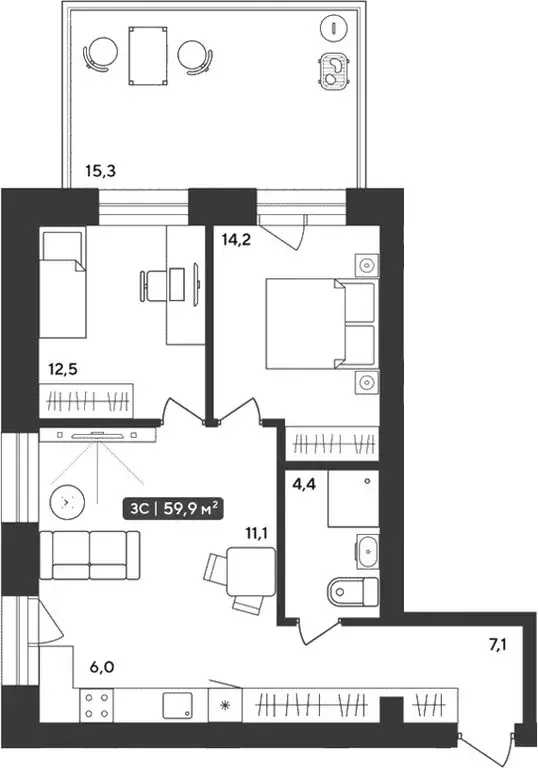 2-комнатная квартира: Октябрьский, жилой комплекс Альпийский квартал, ... - Фото 1