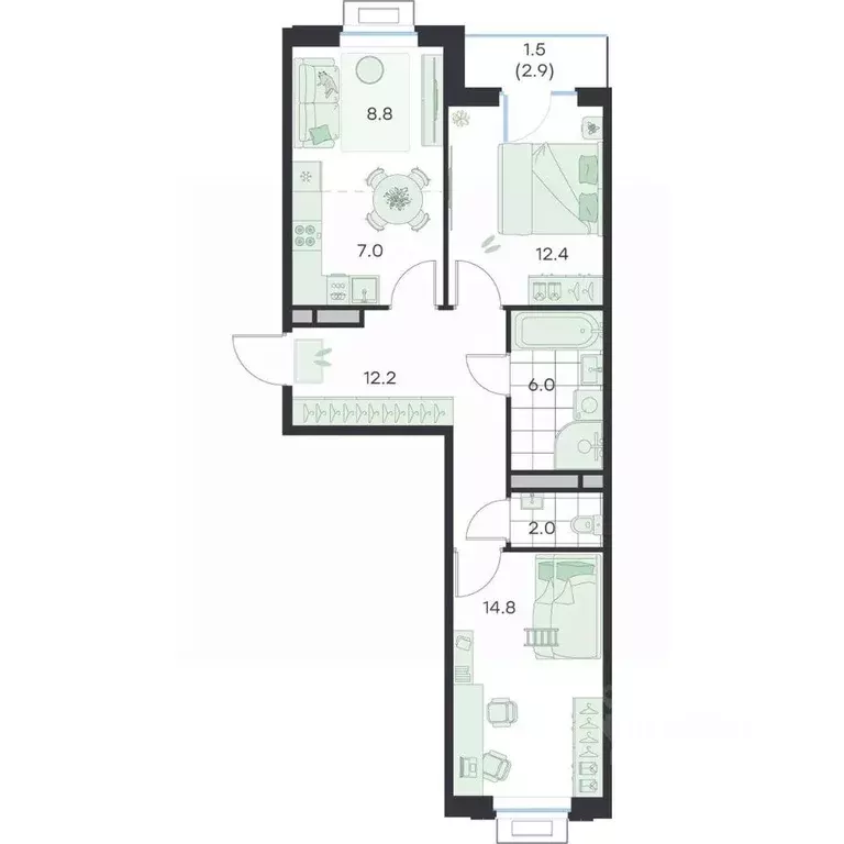 3-к кв. Московская область, Раменское G3 Михалевич жилой комплекс ... - Фото 1