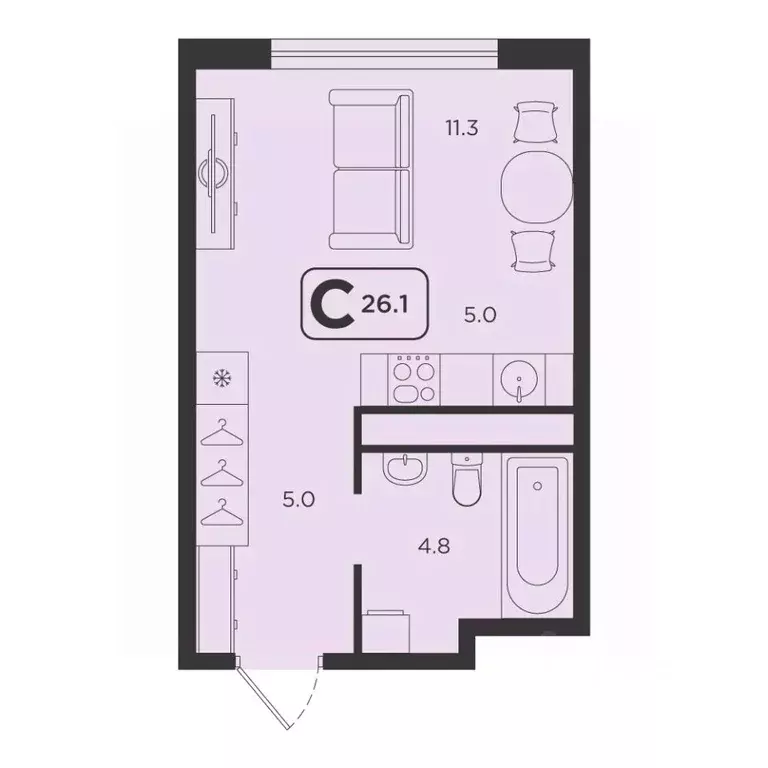 Студия Тюменская область, Тюмень  (26.1 м) - Фото 0