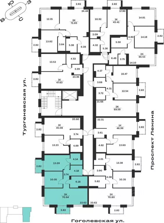 2-к кв. Тульская область, Тула Гоголевская ул., 43 (70.64 м) - Фото 1