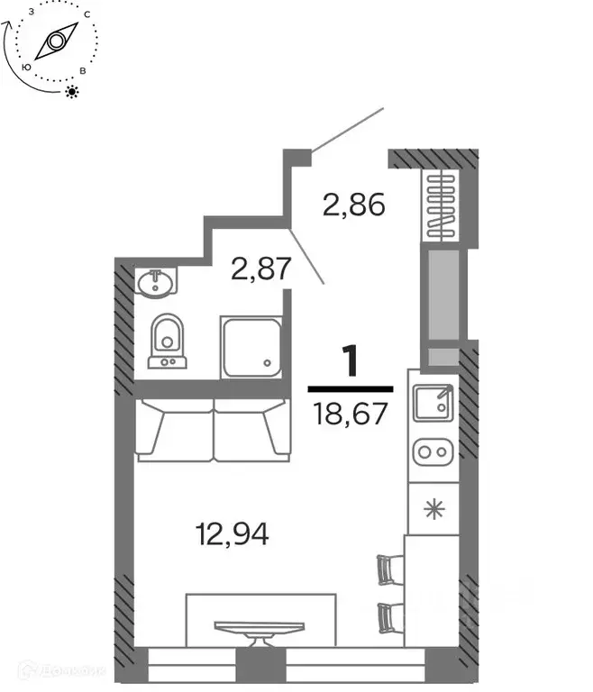 1-к кв. Рязанская область, Рязань Олимпийский городок мкр, 10 (18.67 ... - Фото 1