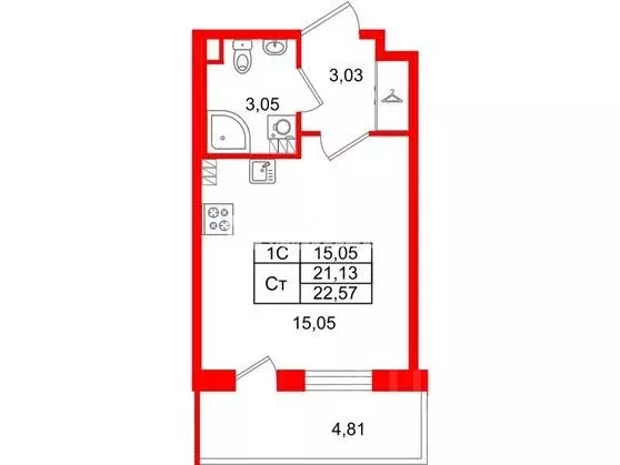 Студия Санкт-Петербург Пулковское ш., 99к6 (21.13 м) - Фото 0