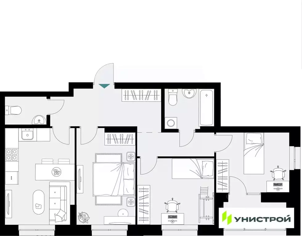 3-к кв. Татарстан, Казань 38-й кв-л,  (72.92 м) - Фото 0