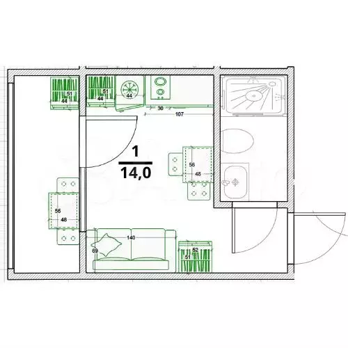 Квартира-студия, 20 м, 1/9 эт. - Фото 0