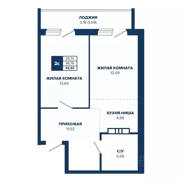 2-к кв. Новосибирская область, Новосибирск Знаменский кв-л,  (49.95 м) - Фото 0