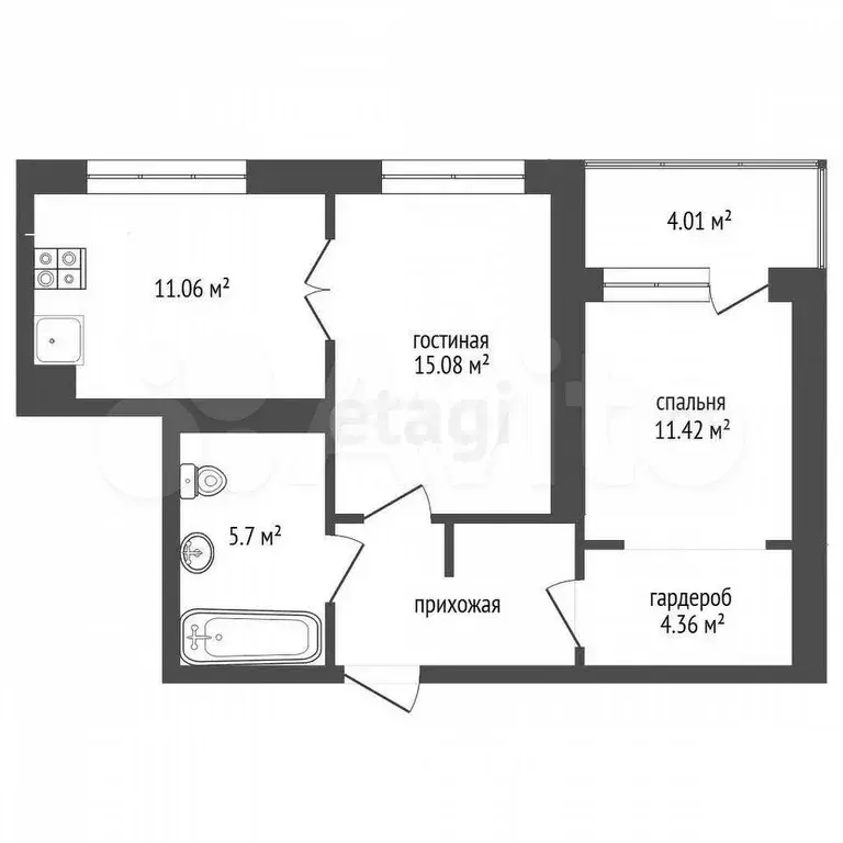 2-к. квартира, 53,4 м, 6/9 эт. - Фото 0