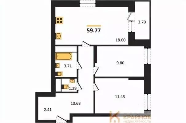 2-к кв. Воронежская область, Воронеж ул. Кривошеина, 13/14 (59.77 м) - Фото 0