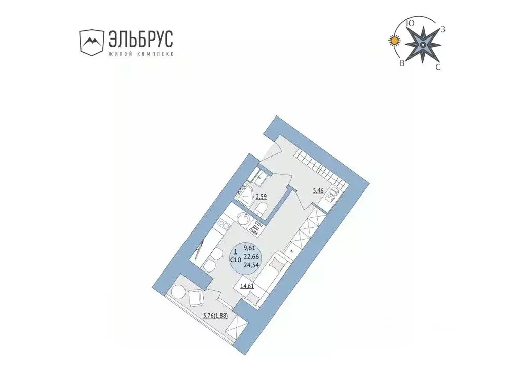 Студия Башкортостан, Уфа Кавказская ул., 24 (24.54 м) - Фото 0