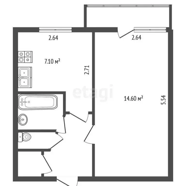 1-комнатная квартира: Кировск, Набережная улица, 1к4 (29.5 м) - Фото 1