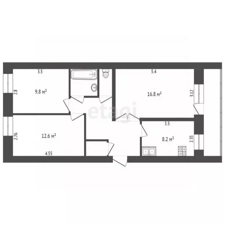 3-к кв. Вологодская область, Вологда Пошехонское ш., 48В (63.8 м) - Фото 1