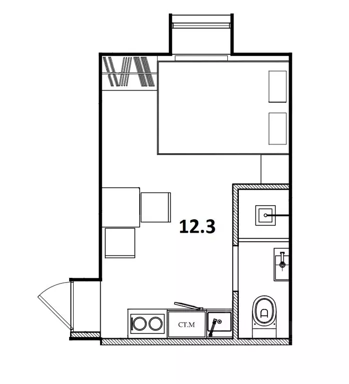 Студия Санкт-Петербург Саперный пер., 8 (12.3 м) - Фото 1