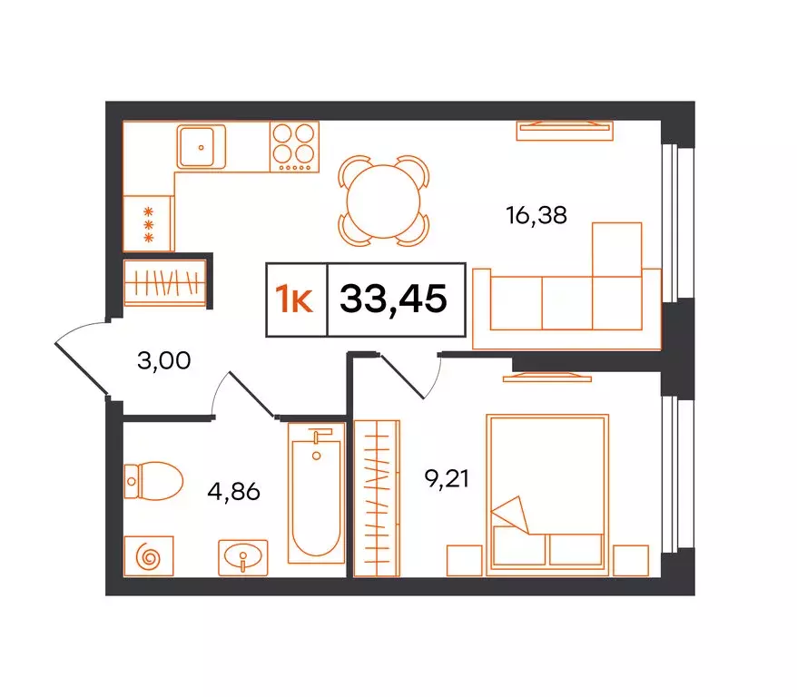 1-комнатная квартира: Тюмень, Полевая улица, 117к13 (33.45 м) - Фото 1