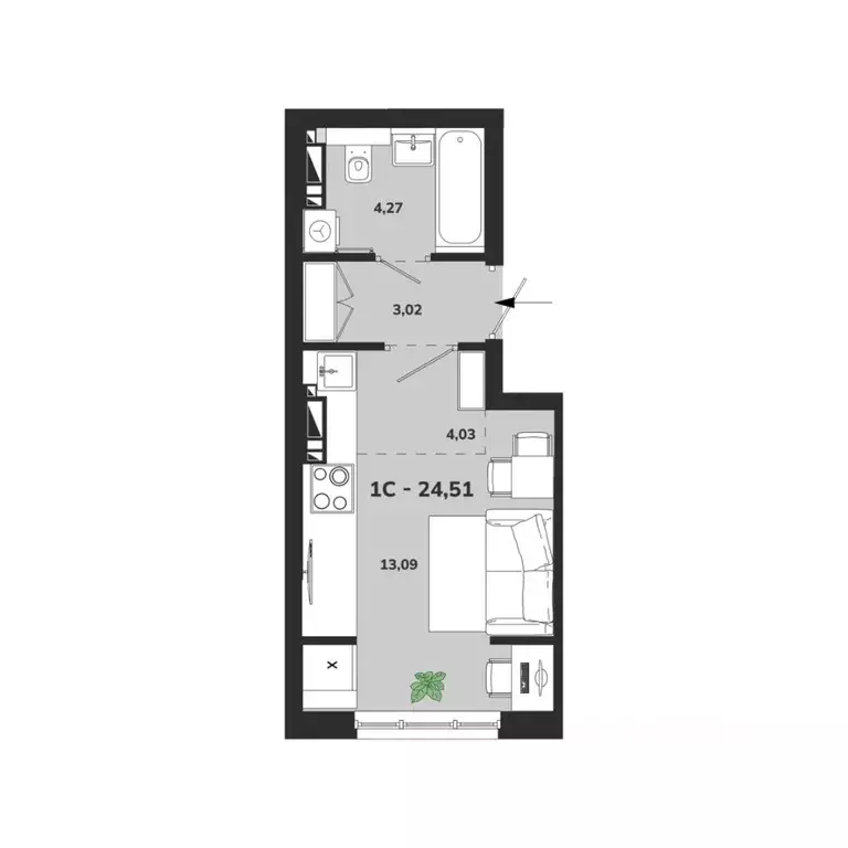 1-к кв. Новосибирская область, Новосибирск Аэропорт мкр,  (24.5 м) - Фото 0
