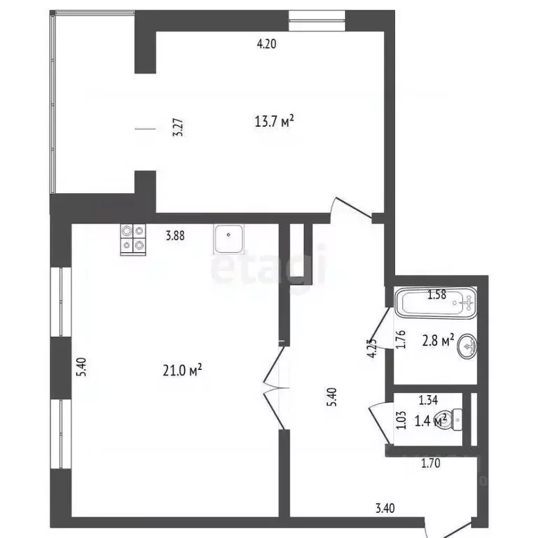 1-к кв. Тюменская область, Тюмень ул. Бориса Житкова, 7к1 (49.5 м) - Фото 1