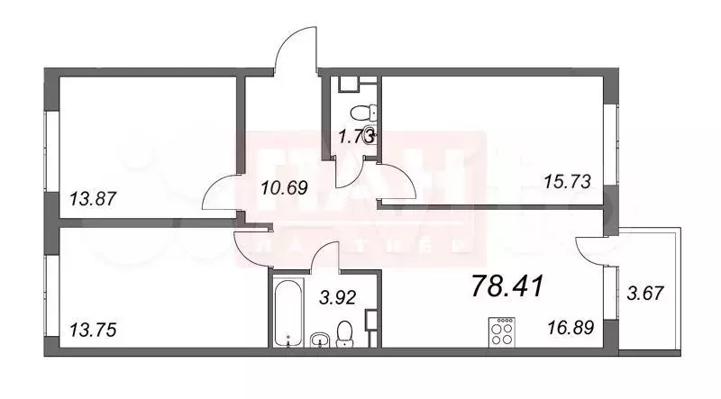 3-к. квартира, 78,5 м, 5/5 эт. - Фото 0