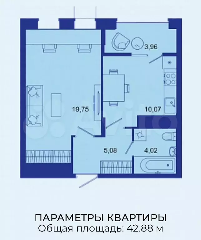 1-к. квартира, 42,9 м, 7/16 эт. - Фото 1