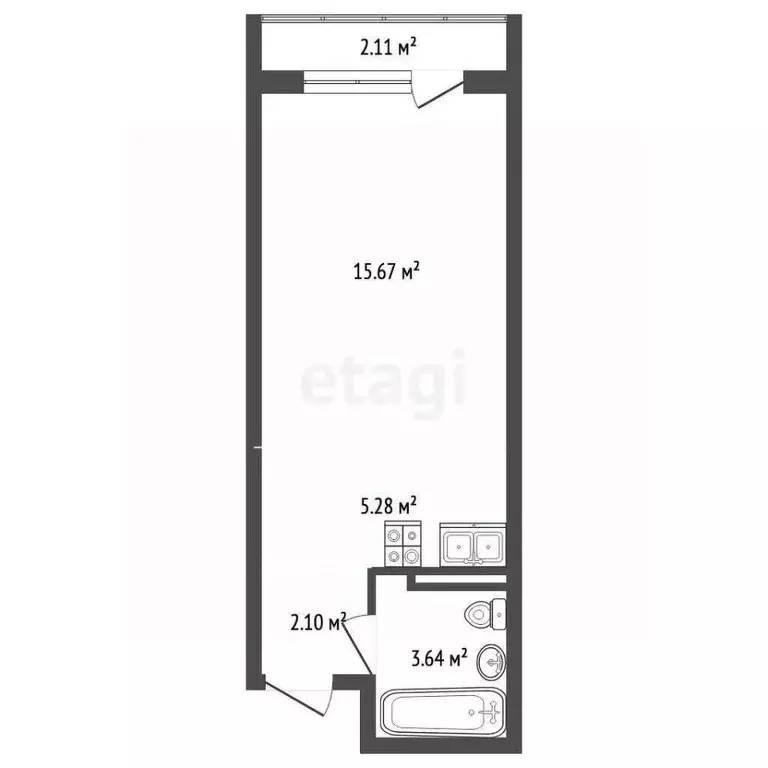 Студия Ярославская область, Ярославль 2-й мкр,  (27.74 м) - Фото 2