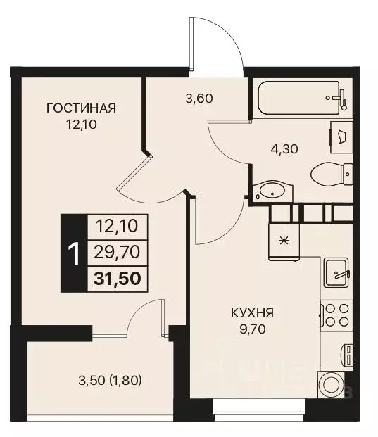 1-к кв. Ростовская область, Ростов-на-Дону Эстет жилой комплекс (31.5 ... - Фото 1
