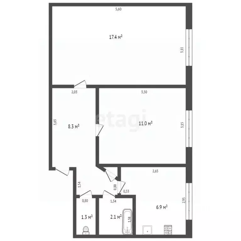 2-к кв. Кемеровская область, Юрга ул. Мира, 1 (47.1 м) - Фото 1