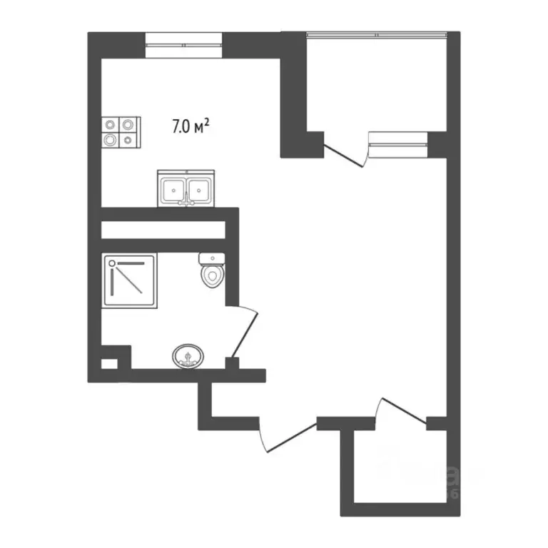 Студия Тюменская область, Тюмень Дамбовская ул., 25к1 (24.2 м) - Фото 1
