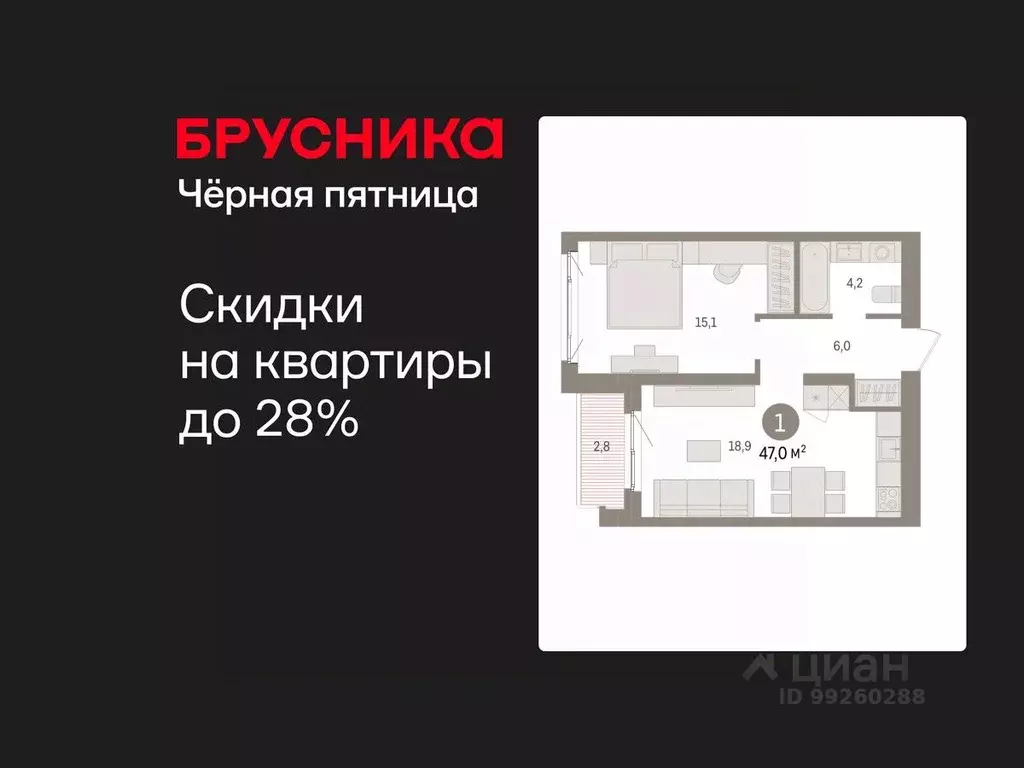 1-к кв. Свердловская область, Екатеринбург пер. Торфяной, 4 (47.0 м) - Фото 1