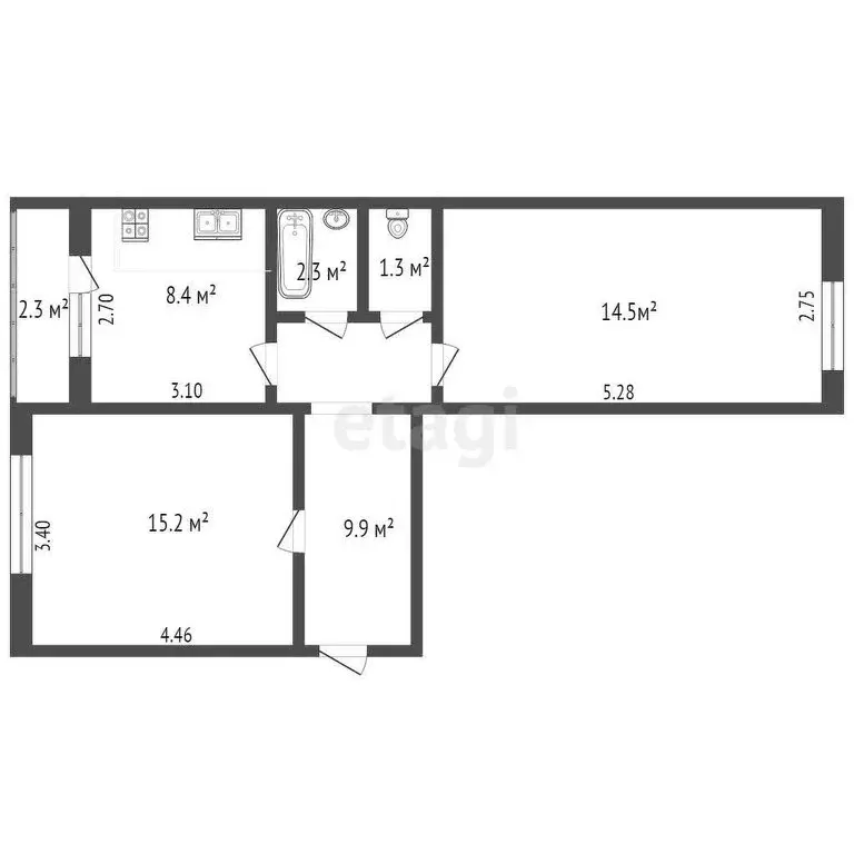 2-комнатная квартира: Бирск, улица Калинина, 25 (51.6 м) - Фото 0