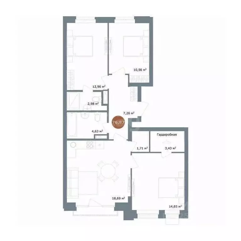 3-к кв. Воронежская область, Воронеж ул. Ломоносова, 84 (76.3 м) - Фото 2