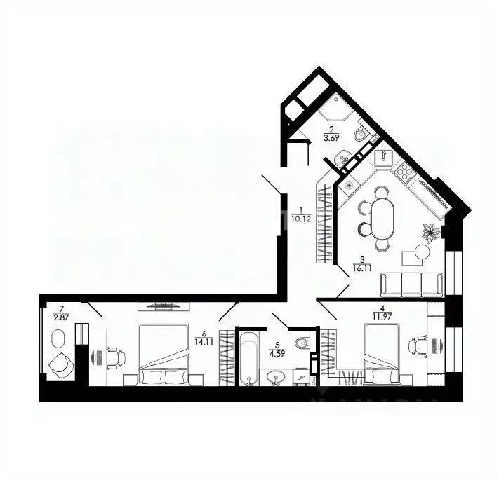 2-к кв. Липецкая область, Липецк ул. Е.И. Замятина, 1 (65.5 м) - Фото 1