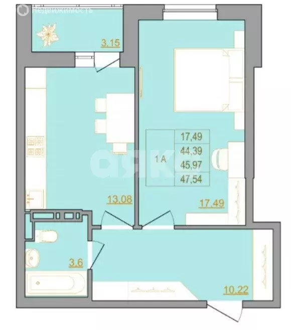 1-комнатная квартира: Ростов-на-Дону, Тибетская улица, 1Вс8 (47.9 м) - Фото 1