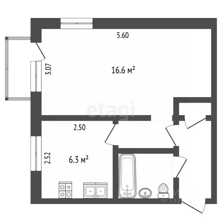 1-к кв. Вологодская область, Череповец Парковая ул., 14 (30.6 м) - Фото 2