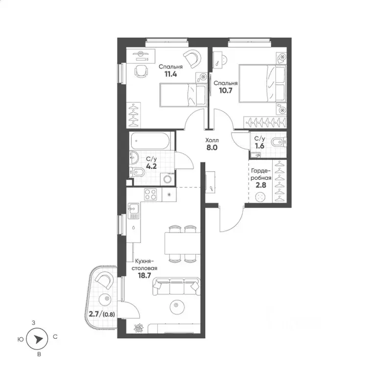 2-к кв. Свердловская область, Екатеринбург Солнечный жилрайон,  (58.2 ... - Фото 1