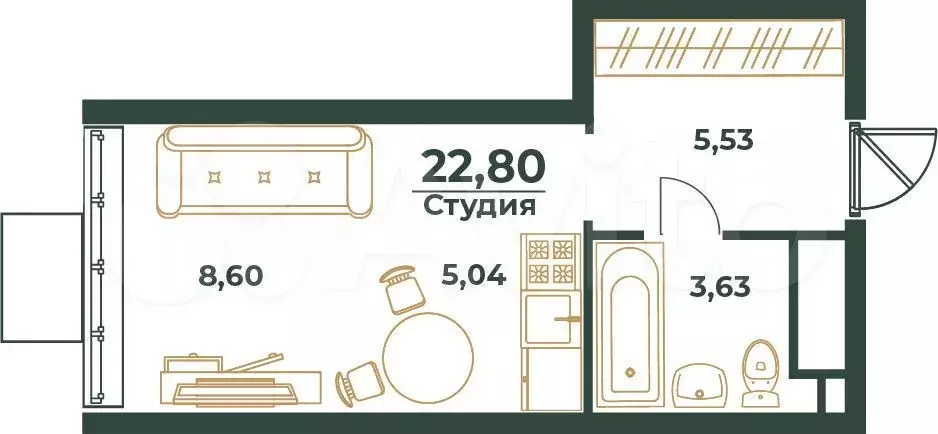 Квартира-студия, 22,8 м, 16/24 эт. - Фото 0