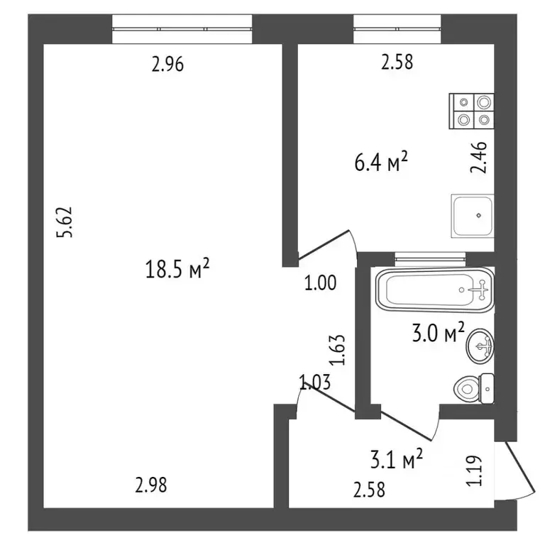 1-к кв. Московская область, Подольск Бородинская ул., 23 (31.0 м) - Фото 2