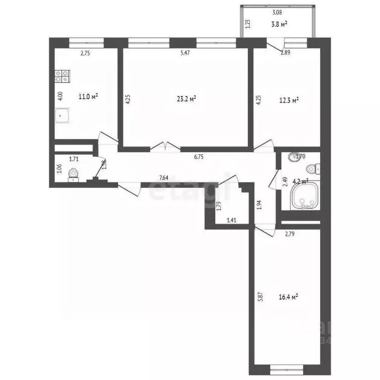 3-к кв. Тюменская область, Тюмень ул. Пермякова, 83 (83.5 м) - Фото 1